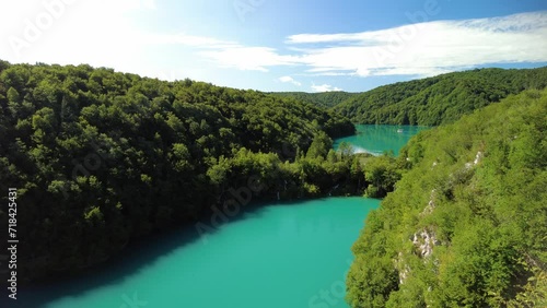Kozjak and Milanovac lakes overlook on Plitvice Lakes National Park of Croatia. Natural forest park with lakes and waterfalls in Lika region. UNESCO World Heritage of Croatia named Plitvicka Jezera photo