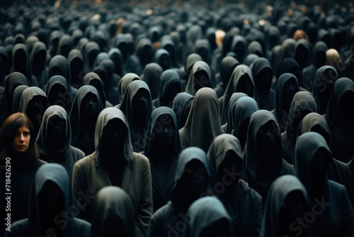 Digital pixels come together to depict a faceless crowd, emphasizing the role of technology and interconnectedness in shaping contemporary social dynamics. Generative Ai.