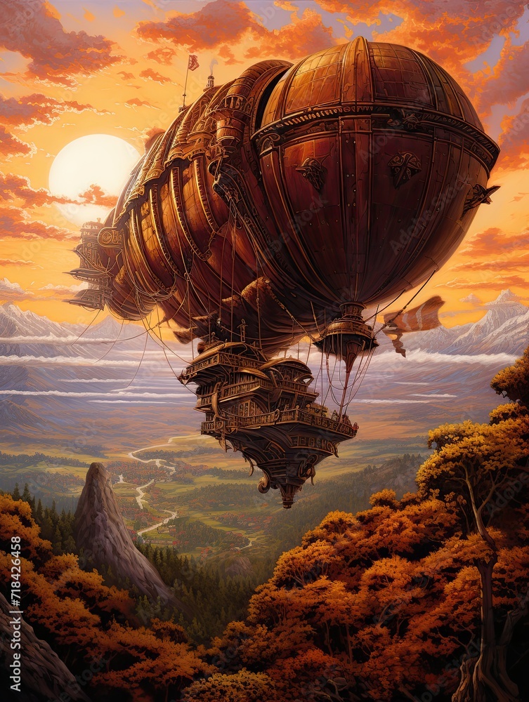 Obraz premium Steampunk Airship Adventures - Captivating Scenic Prints and Picturesque Views
