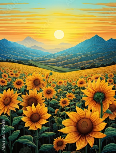 Sunflower Fields at Dawn  Elevated Terrains Plateau Art Print