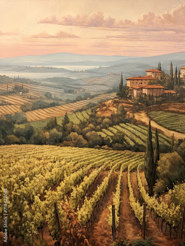 Sunlit Tuscan Vineyards: Earth Tones Art Displaying Natural Hues