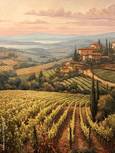 Sunlit Tuscan Vineyards  Earth Tones Art Displaying Natural Hues