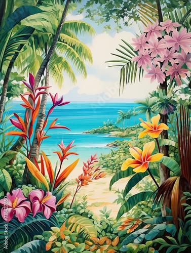 Turquoise Caribbean Beach  A Tropical Flora Garden on Shorelines
