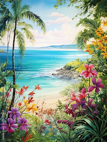 Turquoise Caribbean Shorelines: A Tropical Flora Beach Paradise