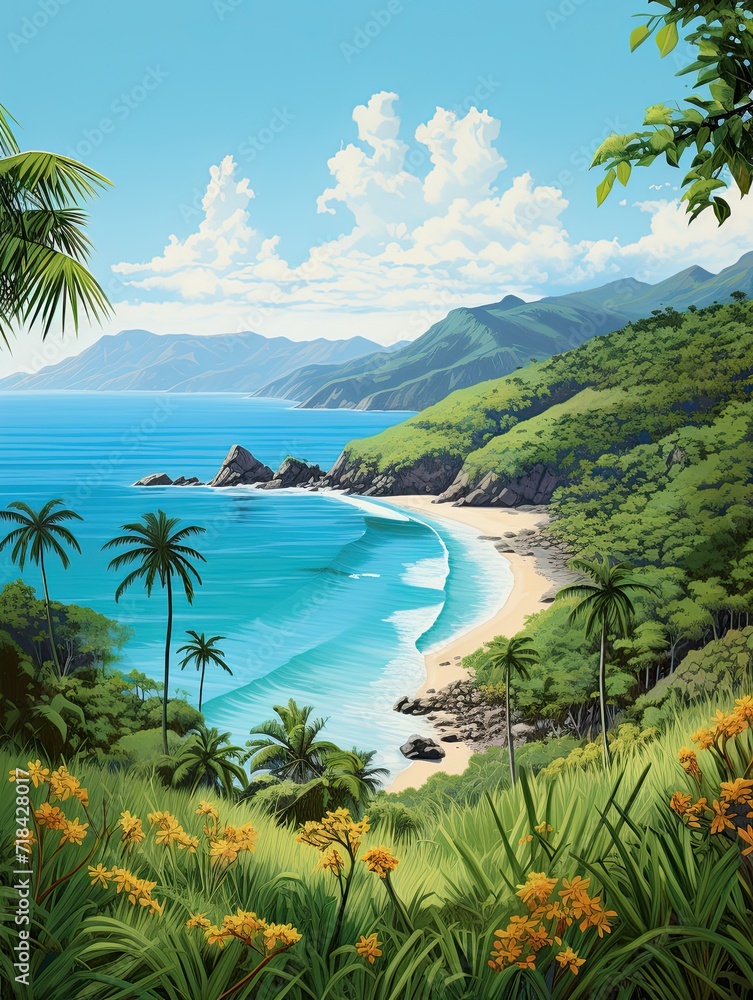 Turquoise Caribbean Shorelines Valley Landscape: Beach by Valleys