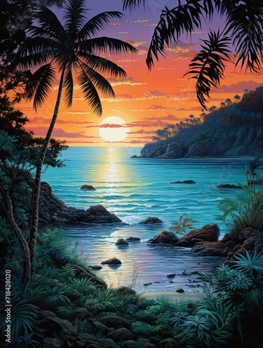 Twilight Ocean View: Turquoise Caribbean Shorelines at Dusk