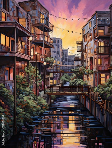 Urban Loft Cityscapes: Riverside Reflections [  Riverfront Artwork] © Michael