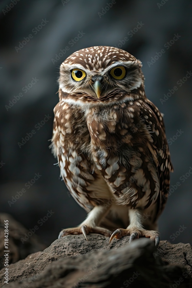 Portrait Burrowing Owl standing on the stone AI Generative Portrait Burrowing Owl standing on the stone AI Generative