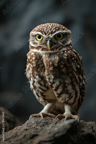 Portrait Burrowing Owl standing on the stone AI Generative