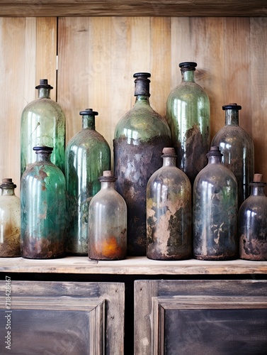 Vintage Apothecary Bottles: Blurred Impressionist Landscape of Potion Bottles