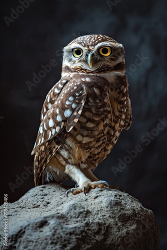 Portrait majestic Burrowing Owl standing on the stone AI Generative