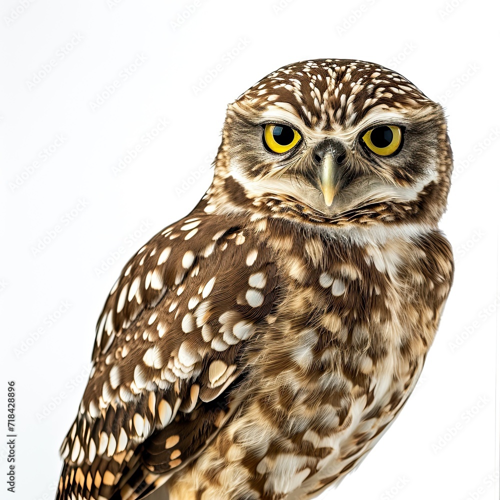 Obraz premium The Burrowing Owl on white background AI Generative