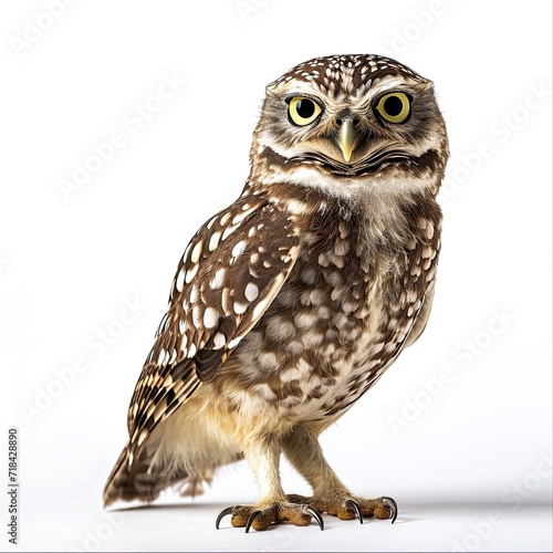 Angry pose Burrowing Owl on the white background AI Generative