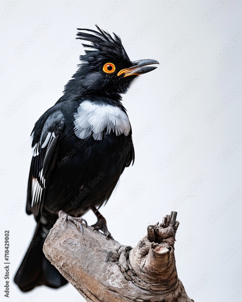 Fototapeta premium Portrait Crested Myna on wood branch AI Generative