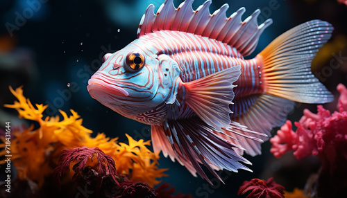 Colorful fish swimming in vibrant underwater reef generated by AI
