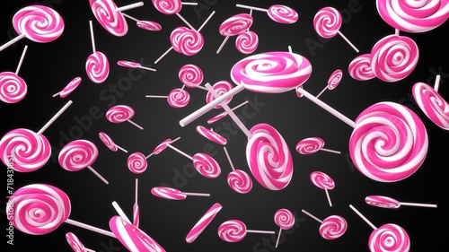 Pink lollipops on a black background. 3DCG illustration for background.