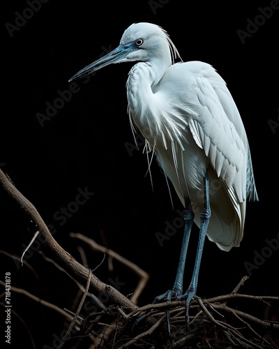 Portrait Blue Heron standing on small branches AI Generative