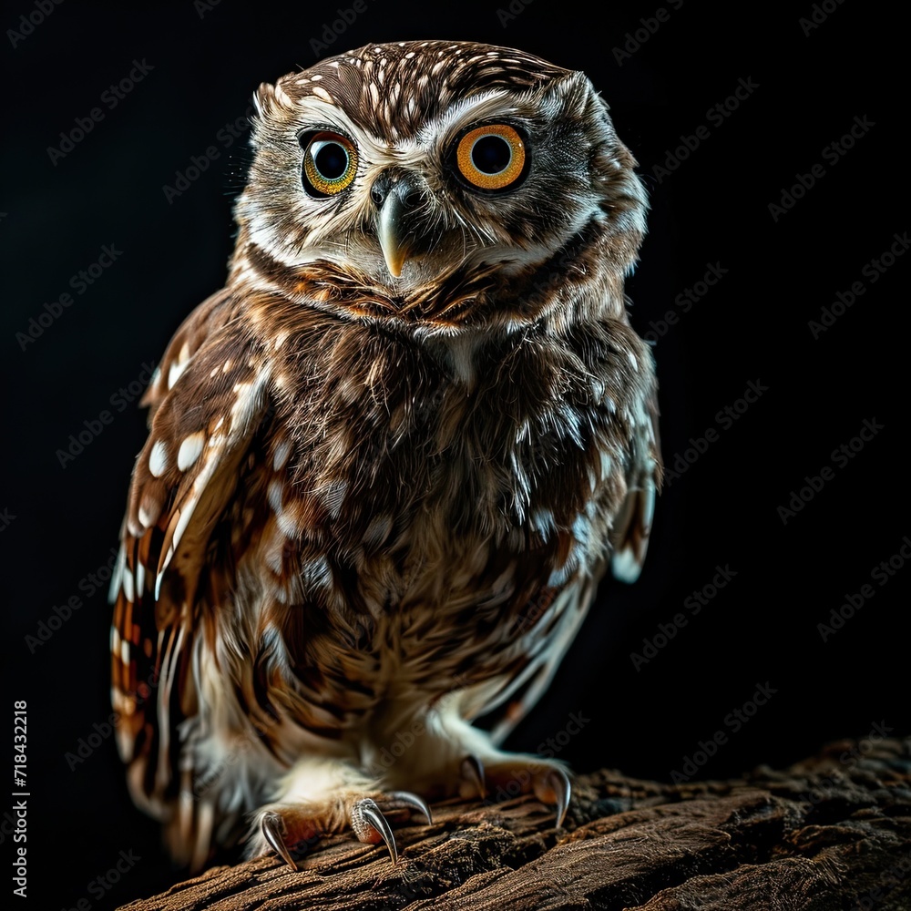 Portrait Little Owl standing on the old wood AI Generative Portrait Little Owl standing on the old wood AI Generative