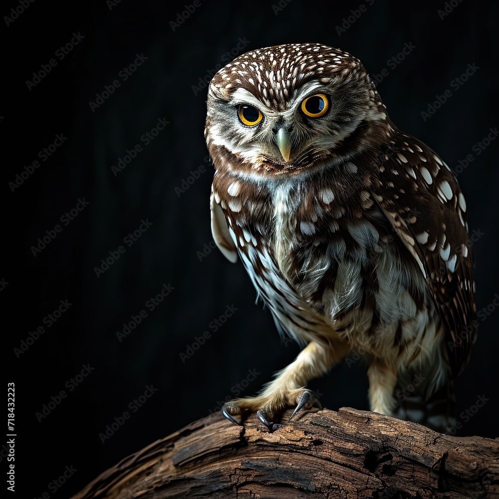 Portrait Little Owl on the black background AI Generative Portrait Little Owl on the black background AI Generative
