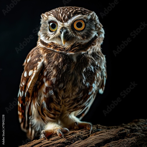 Portrait Little Owl standing on the old wood AI Generative