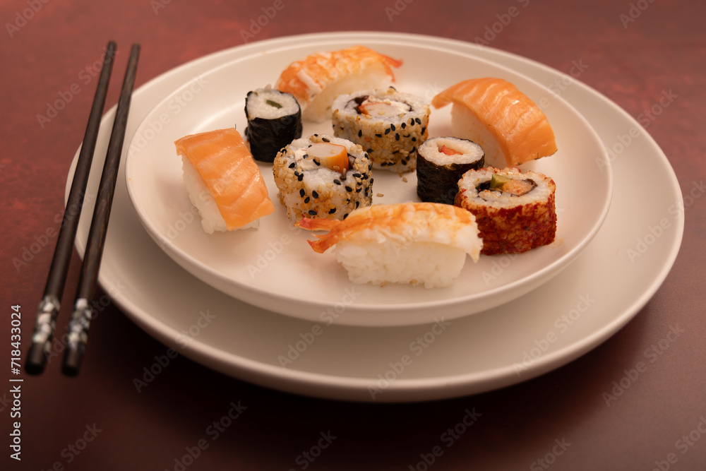sushi with salmon and wasabi sushi with salmon and wasabi