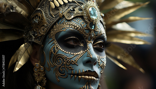 Indigenous culture mask, elegance and beauty portrayed generated by AI © Jemastock