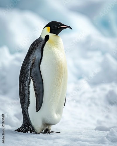 the Penguin Emperor standing on snow ice land AI Generative