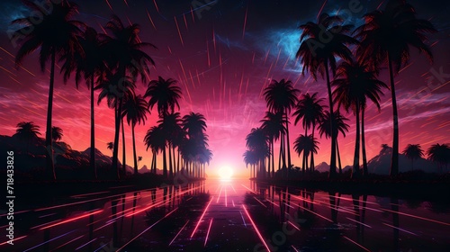 Vantablack, synthwave, palm trees, sun, outrun grid, futuresynth © Pablo