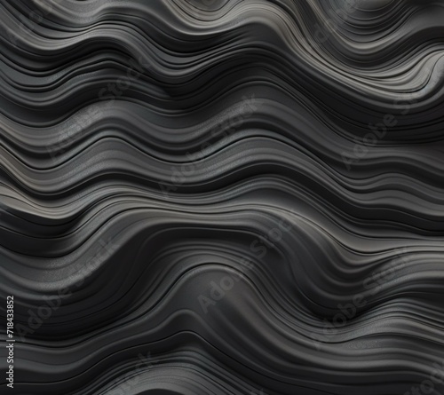 Black and gray waves on a black background. Generative AI.