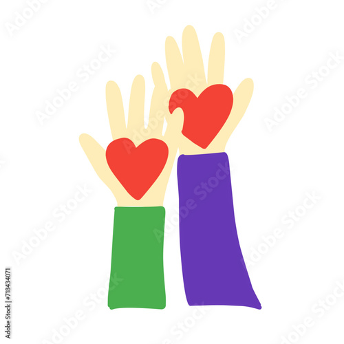 Hands holding heart, giving and sharing love to people