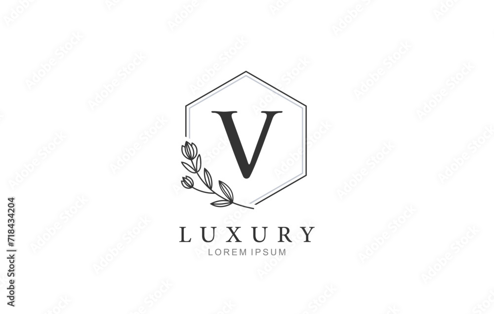 Fototapeta premium V Letter floral classic logo template for symbol of business identity