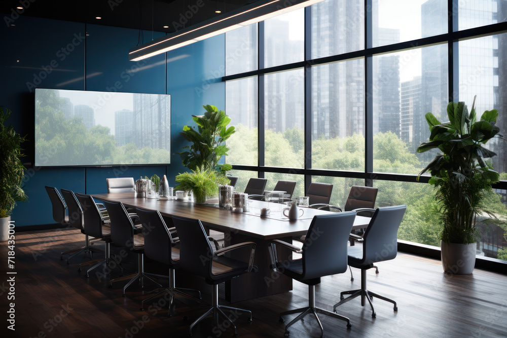 A well-appointed meeting room with modern technology and comfortable seating, ideal for business conferences and events. Concept of professional meeting spaces. Generative Ai.