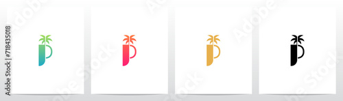 Slim Tall Palm Tree On Letter Logo Design P