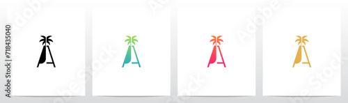 Slim Tall Palm Tree On Letter Logo Design A