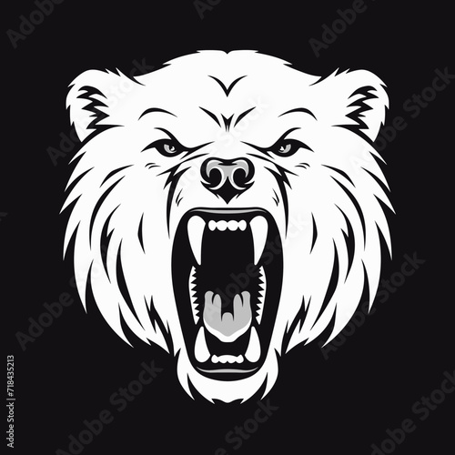 head of an angry bear logo black and white silhouette