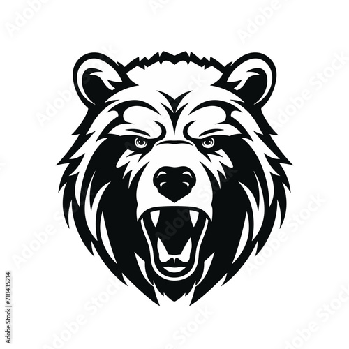 head of an angry bear logo black and white silhouette