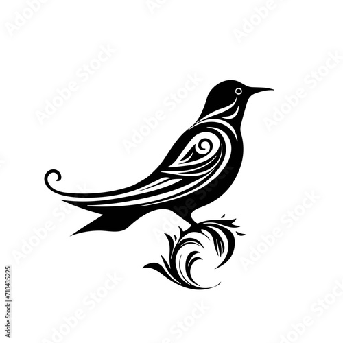 silhouette of a bird on a branch logo black and white t-shirt