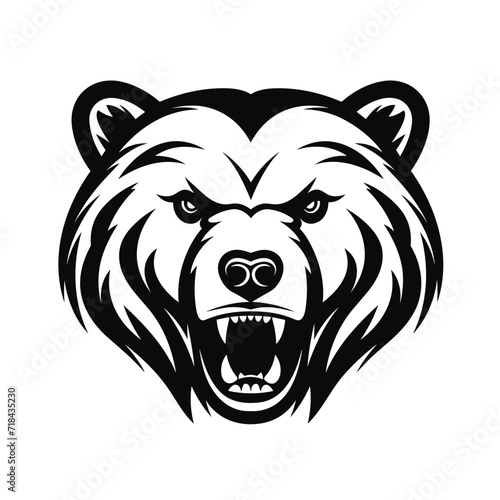 head of an angry bear logo black and white silhouette