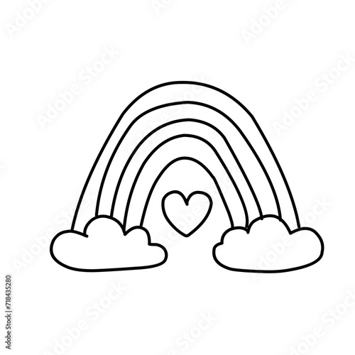Scandinavian boho rainbow background with clouds, stars, drops