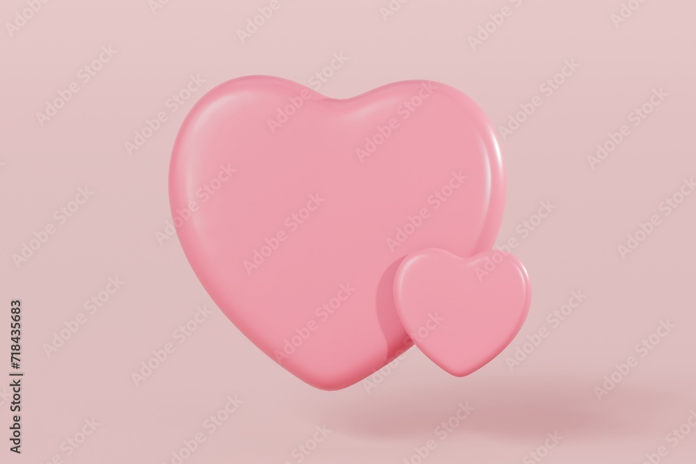 3d Hearth Double on float symbol icon. Minimal Cartoon Design icon. Duo Hearth Pink Pastel icon. Valentine day 14 February concept 3d icon. isolated pink pastel background. 3d rendering illustration.