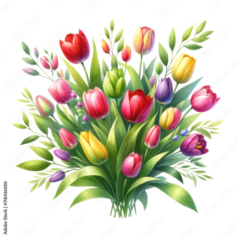 watercolor of tulip flower bouquet and greenery leaves clipart watercolor of tulip flower bouquet and greenery leaves clipart