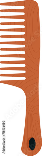 Wide tooth wooden comb isolated on white background. Hair care tool flat design. Vector illustration of personal grooming accessory.