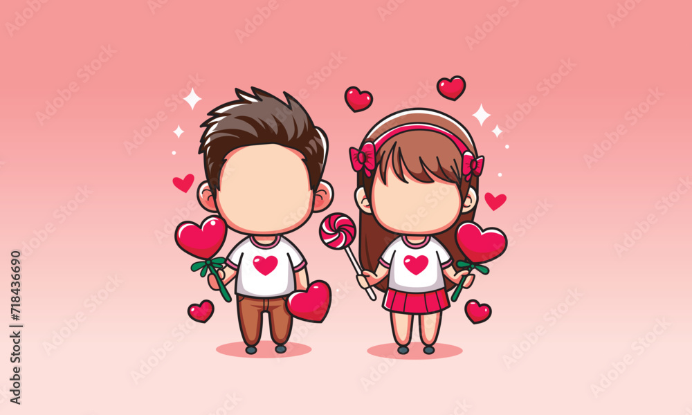 Obraz premium Valentine couple set, flat design background for valentine event
