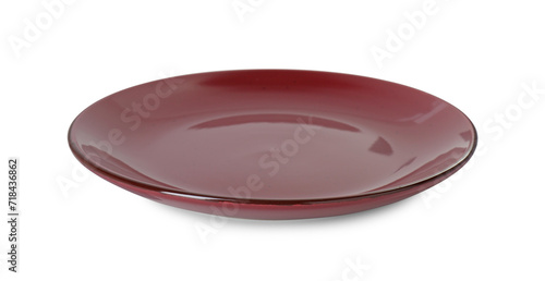 One beautiful burgundy plate isolated on white