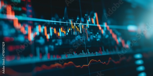 Stock market or forex trading graph and candlestick chart suitable for financial investment concept. finance Economy trends background for business idea and all art work design. . photo
