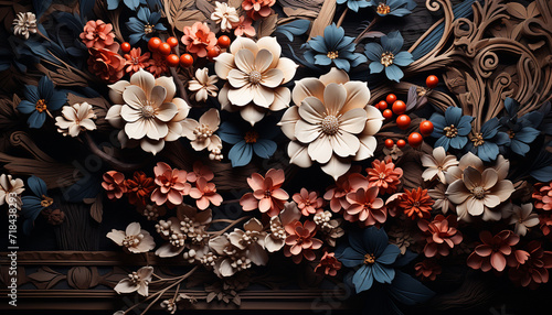 Floral pattern on old wood, a modern gift generated by AI