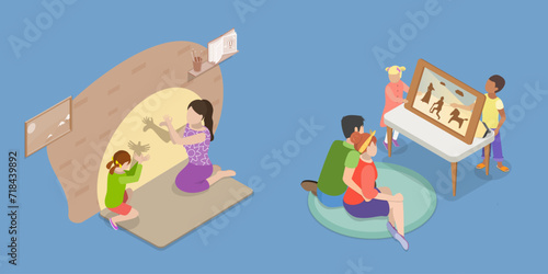 3D Isometric Flat Vector Illustration of Family Sparetime and Leisure, Parent and Kids Relations