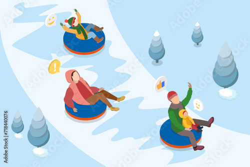 3D Isometric Flat Vector Illustration of Snow Tube At Winter Holiday  Wintertime Fun