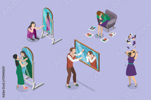 3D Isometric Flat Vector Illustration of Inner Conflict, Self-harm and Self-punishment