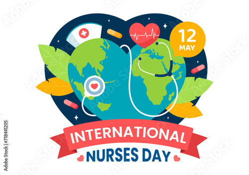 International Nurses Day Vector Illustration on May 12 for Contributions that Nurse Make to Society in Healthcare Flat Kids Cartoon Background